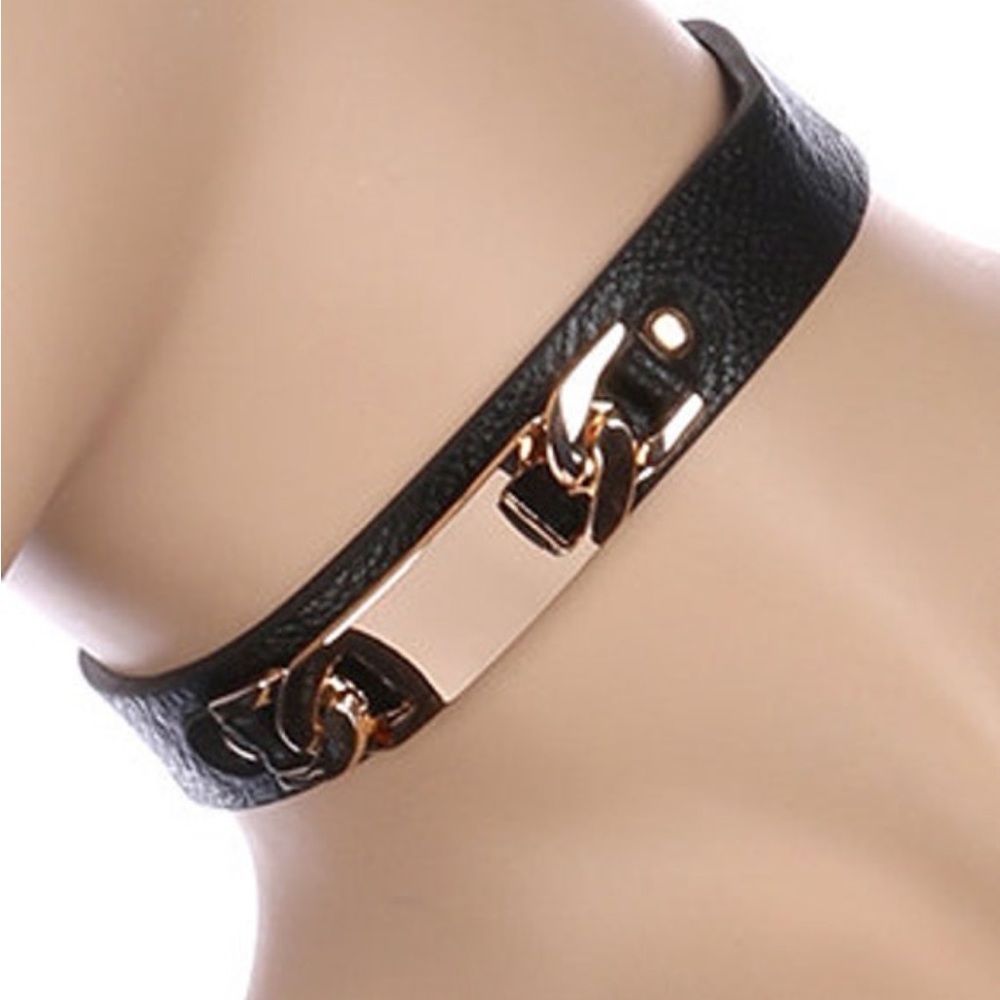 🌴3/$10 - Metal Plate Link Faux Leather Choker Necklace